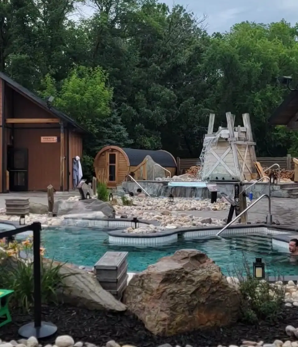 Barrel sauna at an outdoor spa
