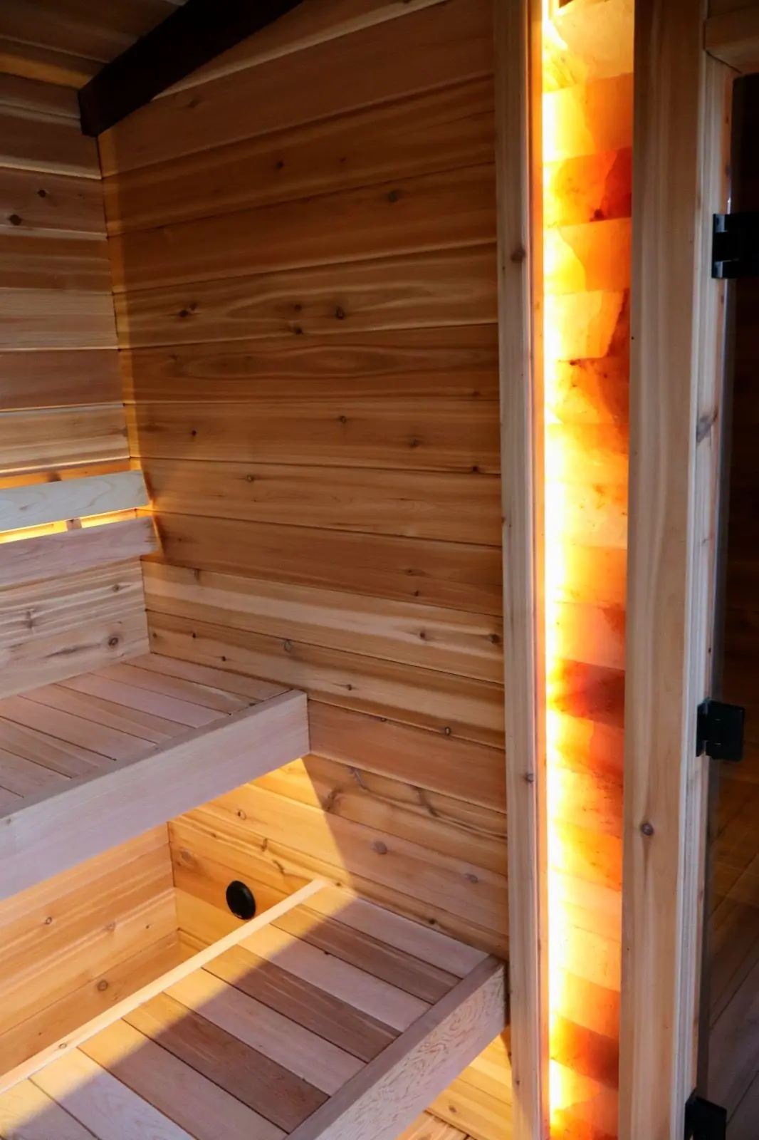 Backlit cedar benches